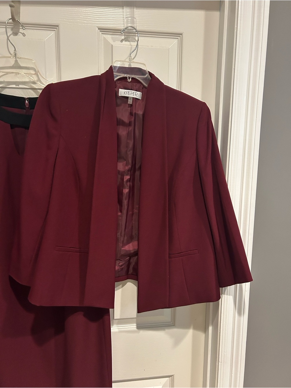Kasper Burgundy Dress and Blazer Set with Black Trim - Picture 5 of 6
